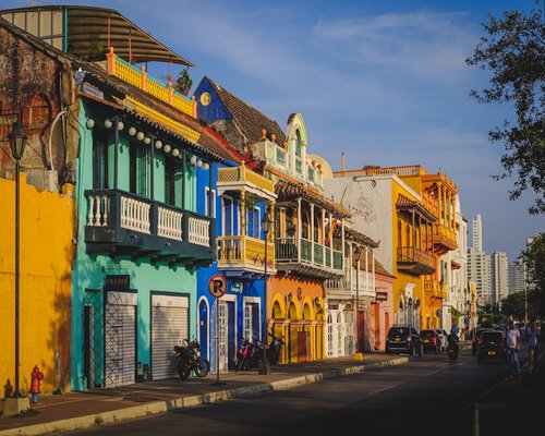 A row of colorful houses in a small local town in Colombia