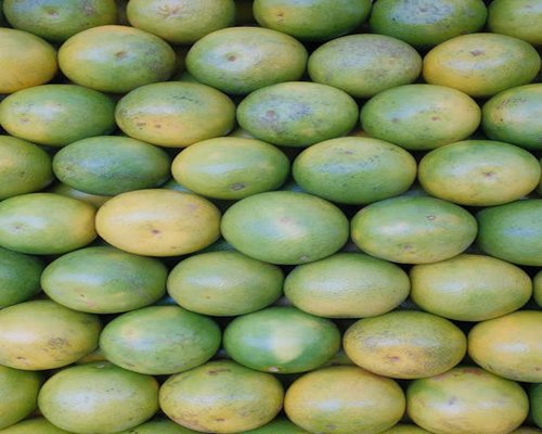 Fresh fruits stacked neatly at a city market place